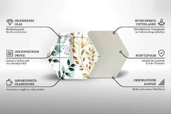 Steklena podloga za rezanje Zeleni in zlati listi