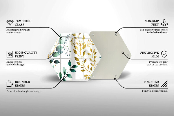 Steklena podloga za rezanje Zeleni in zlati listi