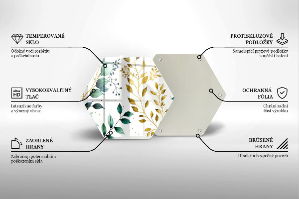Steklena podloga za rezanje Zeleni in zlati listi