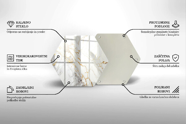 Steklena podloga za rezanje Svetel marmor z zlatom