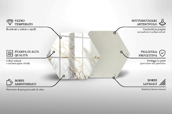 Steklena podloga za rezanje Svetel marmor z zlatom