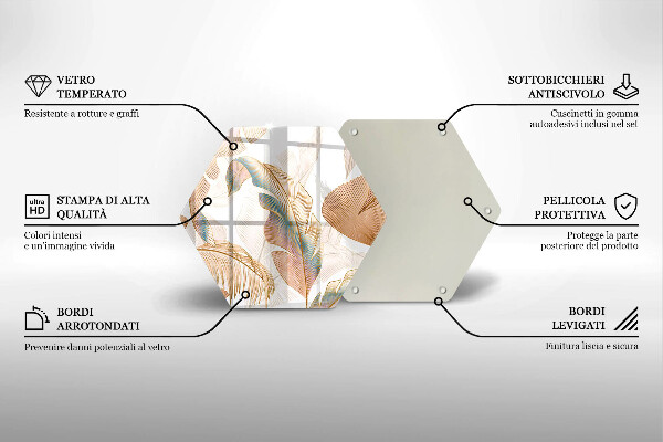 Steklena podloga za rezanje Boho perje in listi