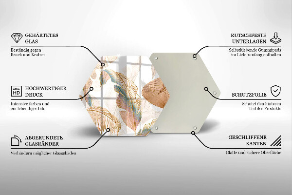 Steklena podloga za rezanje Boho perje in listi