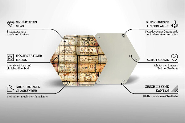 Steklena podloga za rezanje Stari vinski zamaški