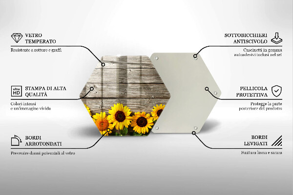 Steklena podloga za rezanje Sončnice na deskah