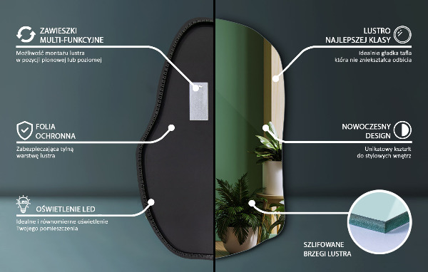 LED ogledalo z organsko obliko edinstveno 100x65 cm