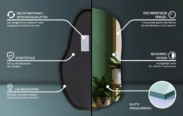 LED ogledalo z organsko obliko edinstveno 100x65 cm