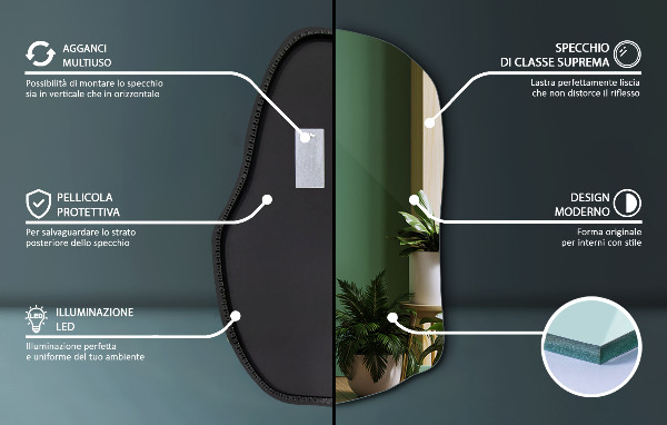 LED ogledalo z organsko obliko edinstveno 100x65 cm