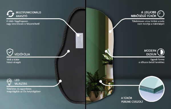LED ogledalo z organsko obliko edinstveno 100x65 cm
