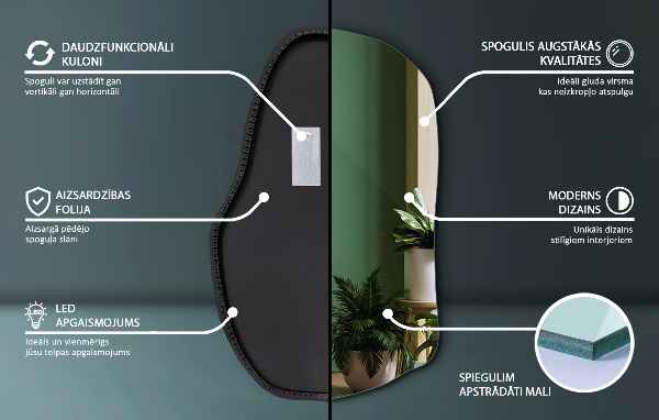 LED ogledalo z organsko obliko edinstveno 100x65 cm