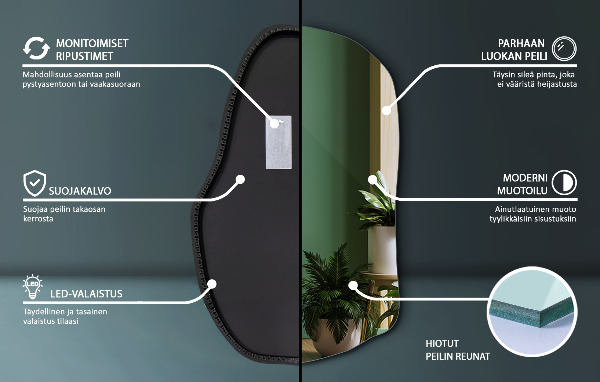 Asimetrično ogledalo z led osvetlitvijo edinstveno 70x46 cm