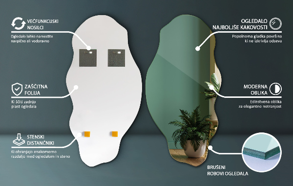 Ogledalo nepravilna oblika madež dekorativni 50x100