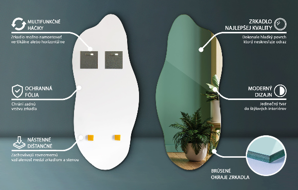 Asimetrično ogledalo okras za steno 35x80 cm