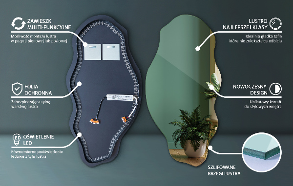 Led ogledalo nepravilna oblika modno 40x80 cm