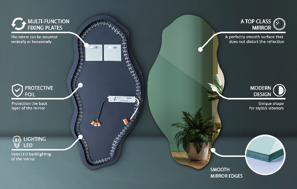 Led ogledalo nepravilna oblika učinkovito 45x90 cm