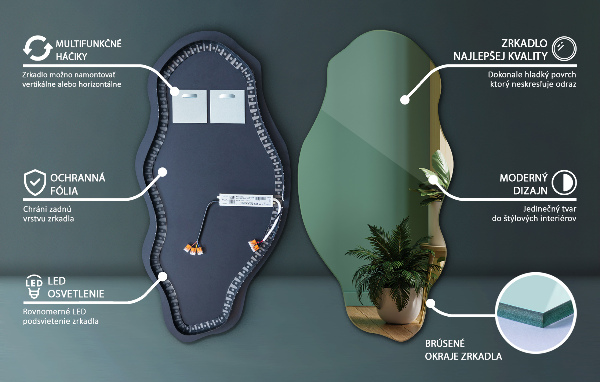 Led ogledalo nepravilna oblika učinkovito 45x90 cm