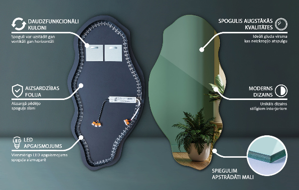 Led ogledalo nepravilna oblika učinkovito 45x90 cm