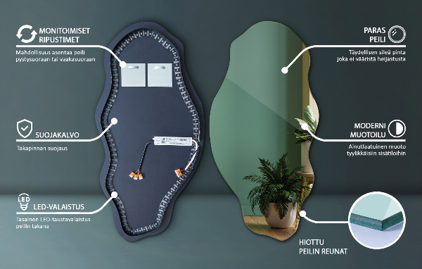 Led ogledalo nepravilna oblika učinkovito 45x90 cm