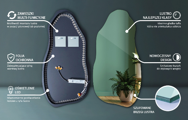 Led ogledalo nepravilna oblika eleganten 40x80 cm