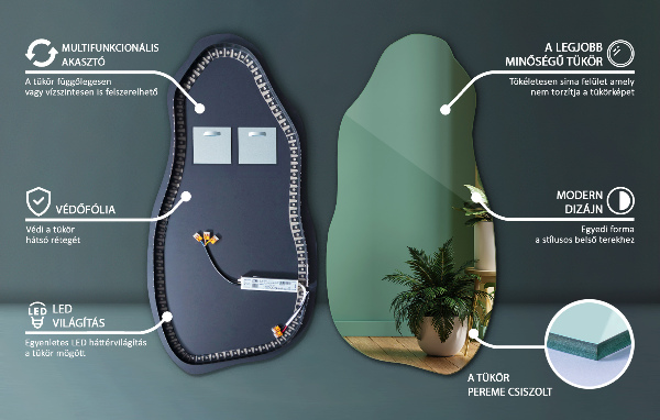 Led ogledalo nepravilna oblika eleganten 40x80 cm