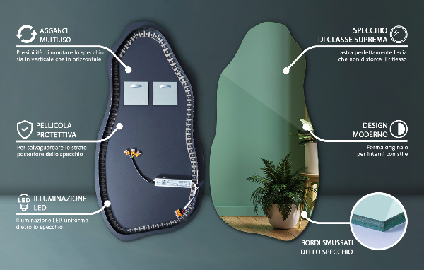 Led ogledalo nepravilna oblika dekorativni 45x90 cm