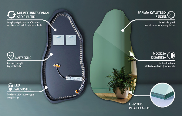 Led ogledalo nepravilna oblika dekorativni 45x90 cm