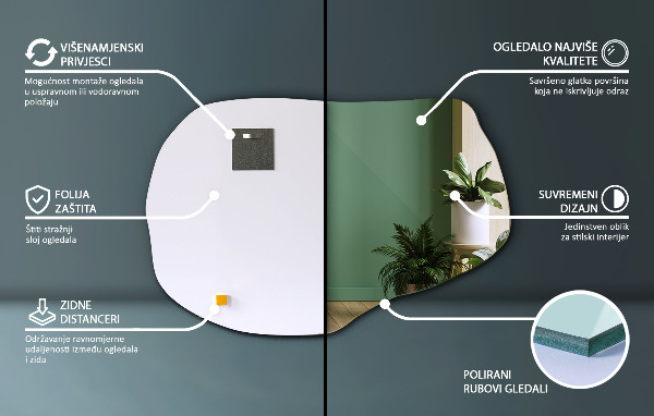 Ogledalo z organsko obliko brez okvirja 80x52 cm