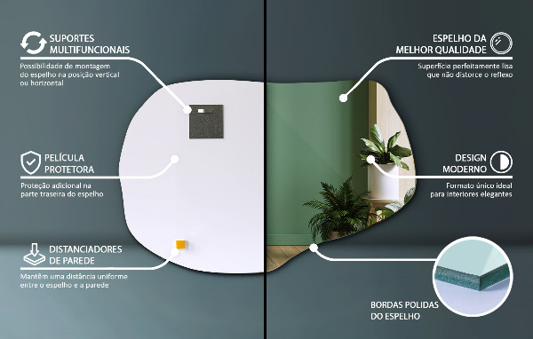 Ogledalo z organsko obliko brez okvirja 80x52 cm