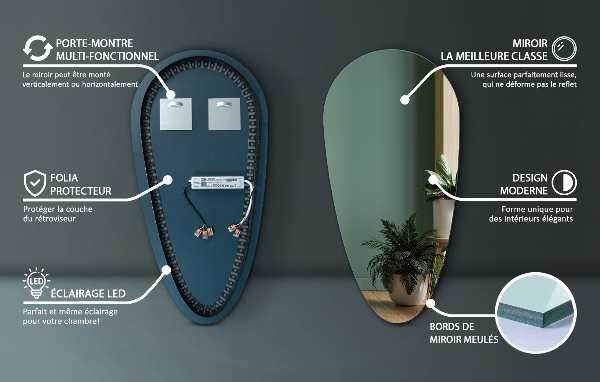 Led ogledalo v obliki solze 35x70 cm