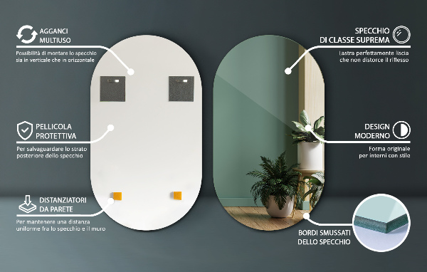 Stensko ovalno ogledalo brez okvirja 46x80 cm