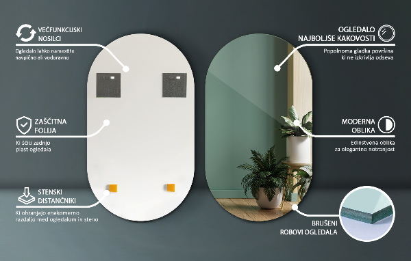 Ovalno ogledalo brez okvirja brez okvirja 52x90 cm