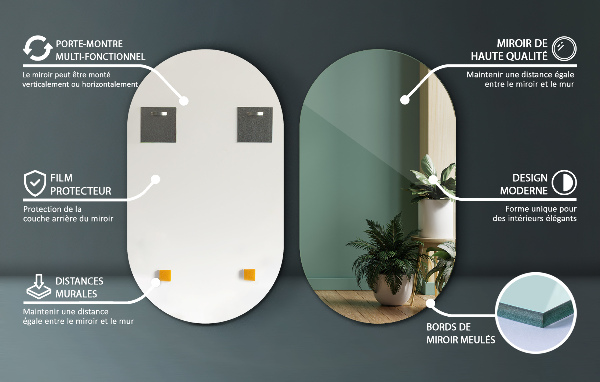 Ovalno ogledalo za zid brez okvirja 58x100 cm