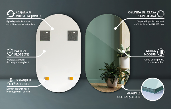 Ovalno ogledalo za zid brez okvirja 58x100 cm