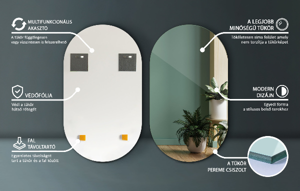 Ovalno ogledalo za zid brez okvirja 58x100 cm