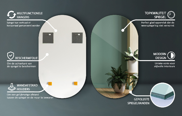 Ovalno ogledalo za zid brez okvirja 58x100 cm
