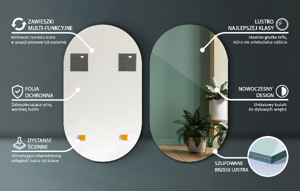 Ovalno ogledalo za zid brez okvirja 58x100 cm