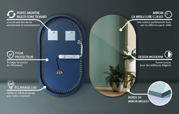 Ovalno ogledalo z led osvetlitvijo 46x80 cm