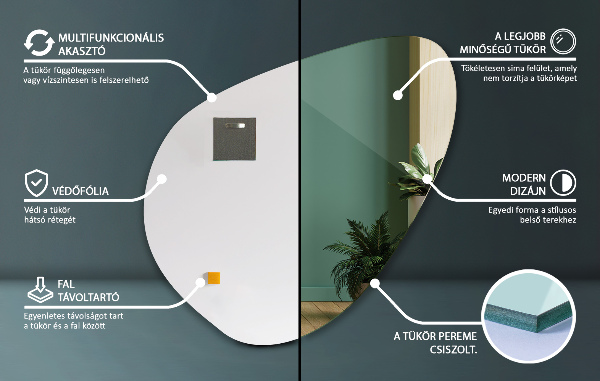 Ogledalo organsko obešeno sodobno dekorativno 68x67 cm