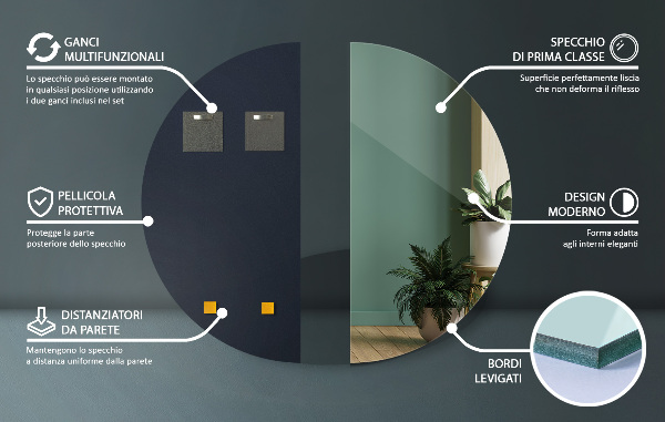 Polkrožno stensko ogledalo brez okvirja 35x70 cm