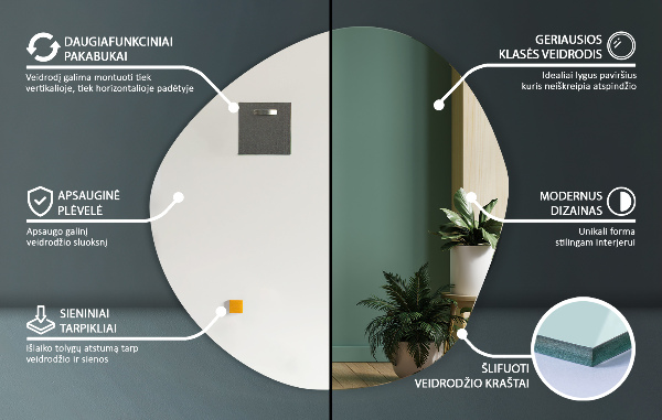 Asimetrično ogledalo brez okvirja 48x48 cm