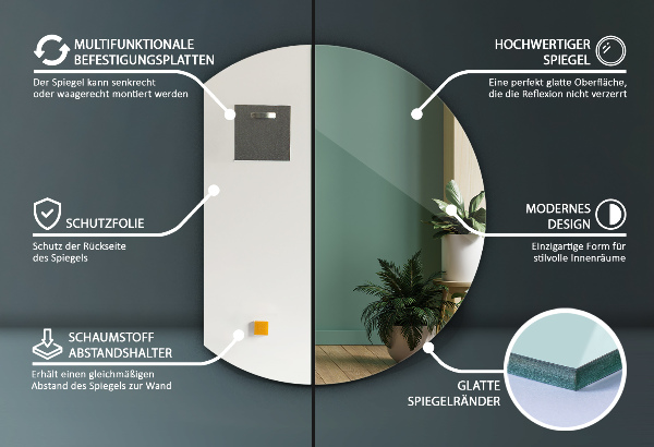 Polkrožno dekorativno ogledalo 63x70 cm