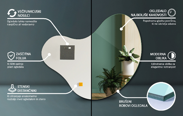 Ogledalo Asimetrično dekorativni brez okvirja 68x67 cm