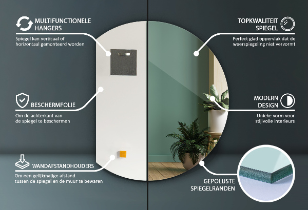 Polkrožno ogledalo fără cadru 74x90 cm