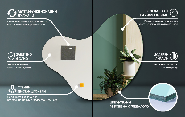 Ogledalo Nepravilna Oblika dekorativni brez okvirja 77x77 cm