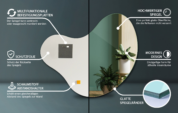 Ogledalo Nepravilna Oblika dekorativni brez okvirja 77x77 cm