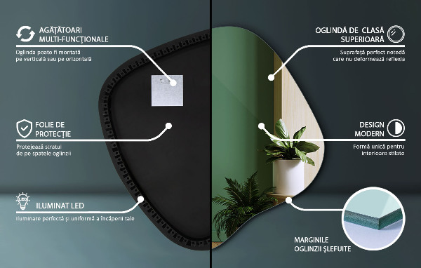 Organsko ogledalo z LED osvetlitvijo 48x48 cm