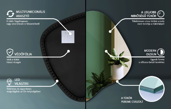 Organsko ogledalo z LED osvetlitvijo 48x48 cm