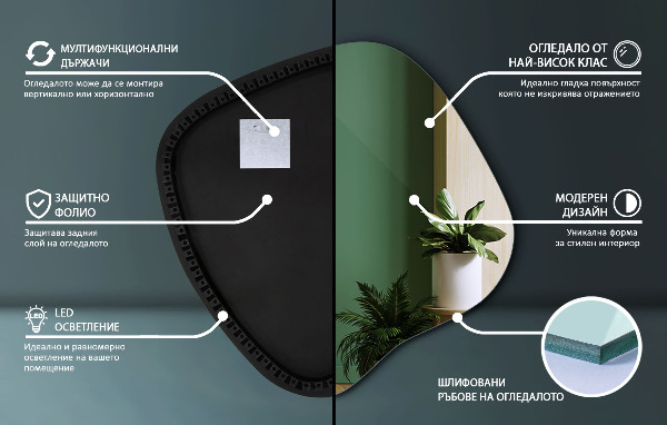 Organsko ogledalo z LED osvetlitvijo 48x48 cm