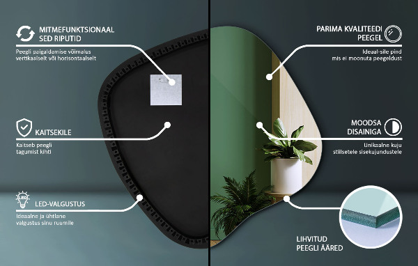 Organsko ogledalo z LED osvetlitvijo 59x58 cm