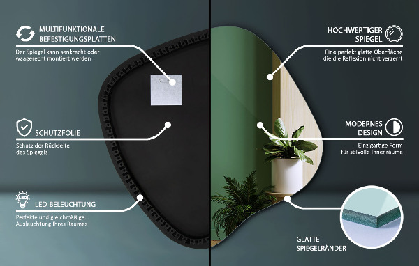Organsko ogledalo z LED osvetlitvijo 68x67 cm